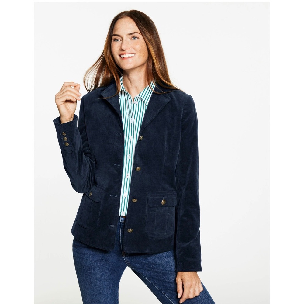 Talbots Plus Navy Blue Corduroy Blazer Jacket Crest Buttons Size 16W